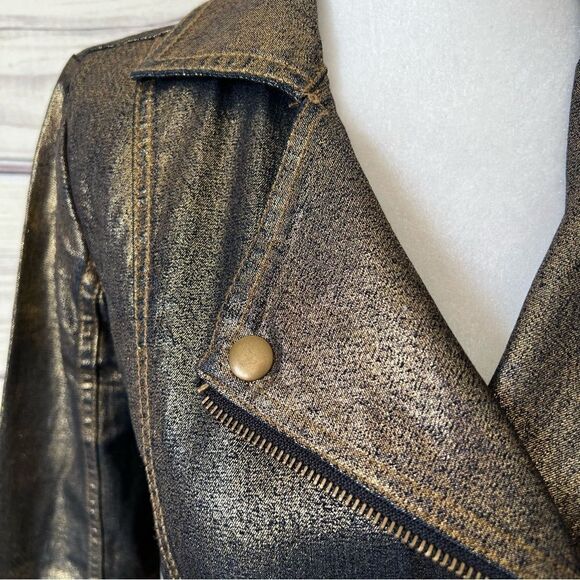 Rock & Republic Gold & Black Metallic Fitted Motorcycle Jacket - Picture 4 of 8